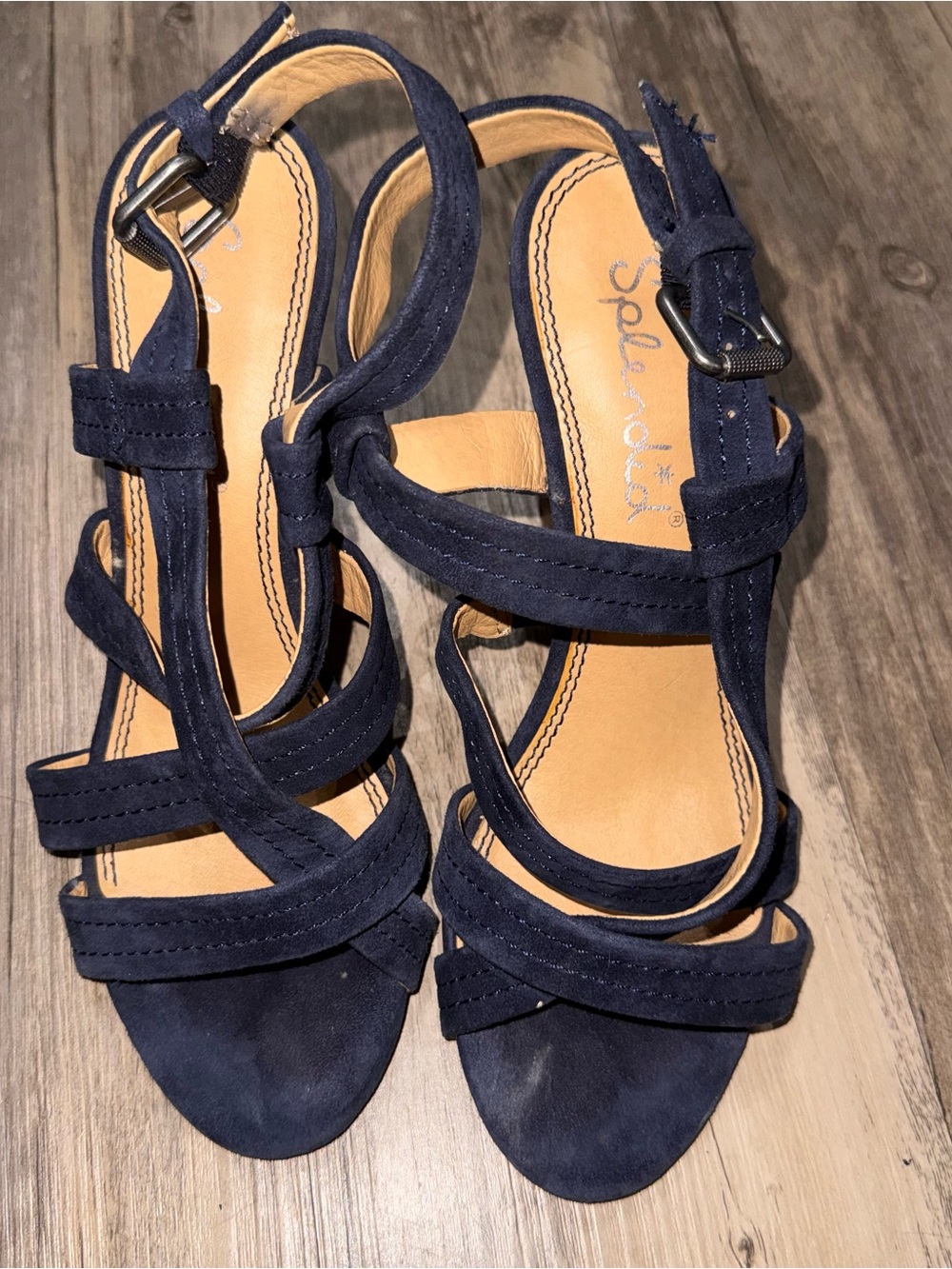 Splendid Navy Suede Strappy Block Heel Sandals - Picture 4 of 13